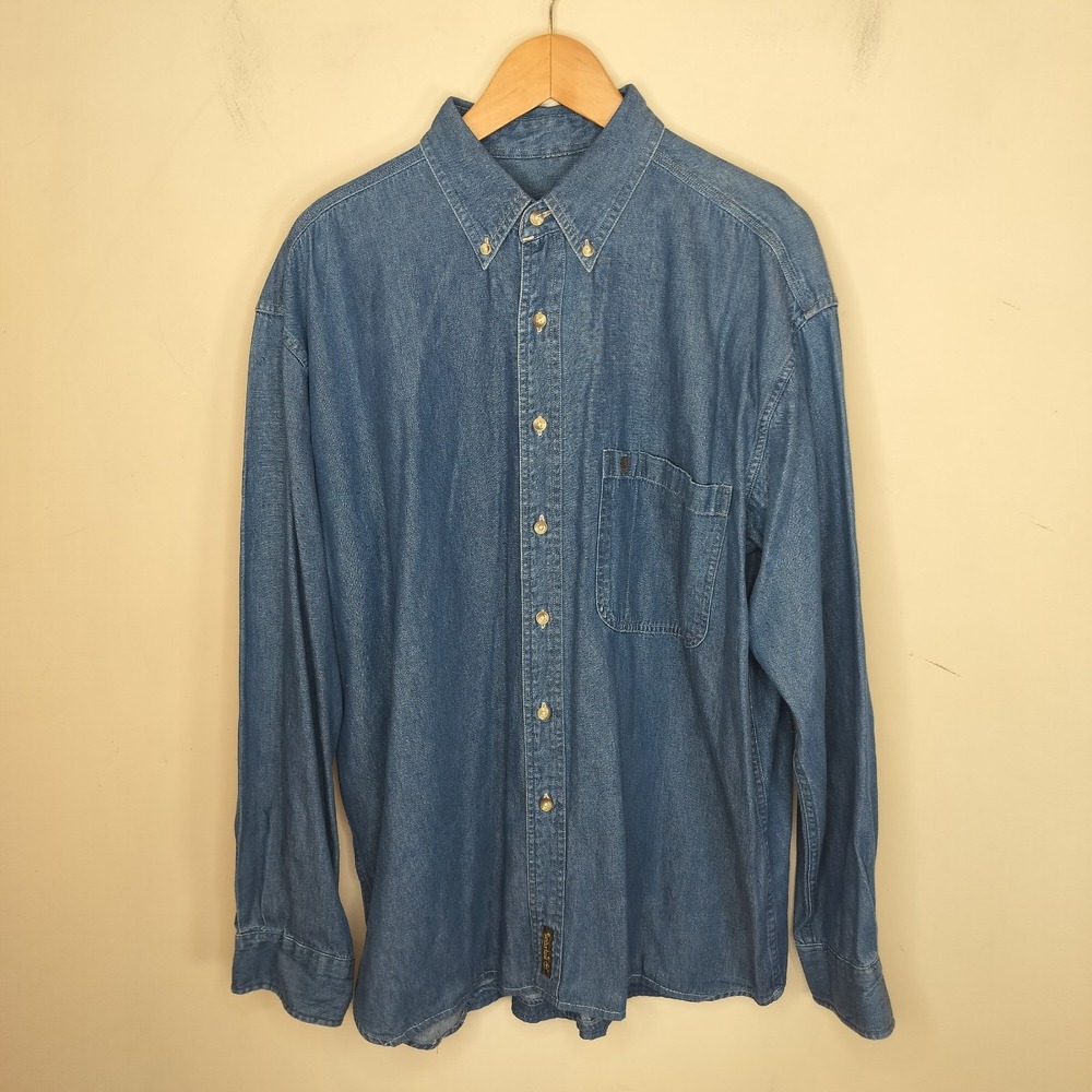 Vintage Timberland Denim Button Down Shirt Hong Kong Y2K Cotton